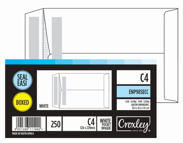CROXLEY C4 Seal Easi Envelopes 324x229mm White 250 Pack