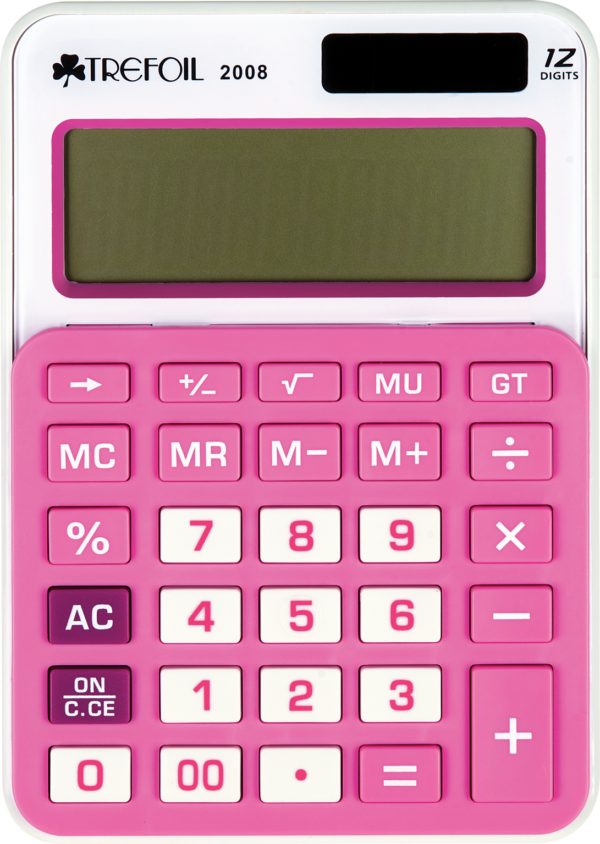 Trefoil Desktop Calculator 12 Digit Pink/White