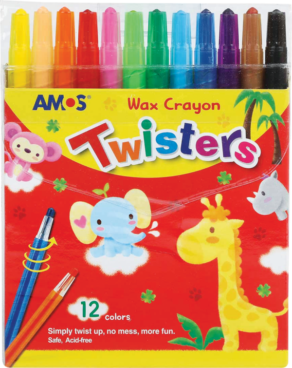 AMOS Retractable Wax Crayons Assorted 12 Pack