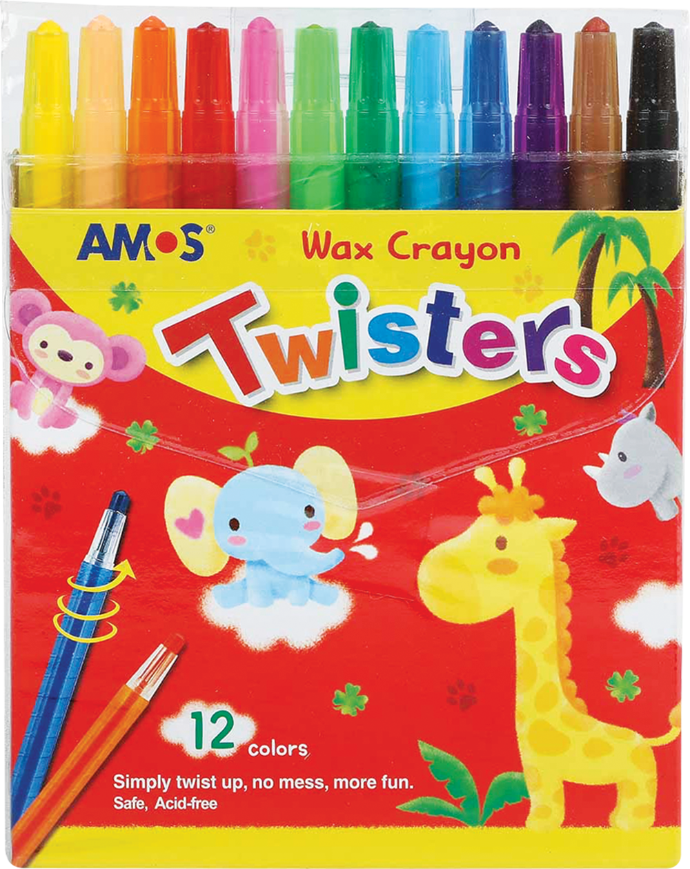 AMOS Retractable Wax Crayons Assorted 12 Pack - Image 1