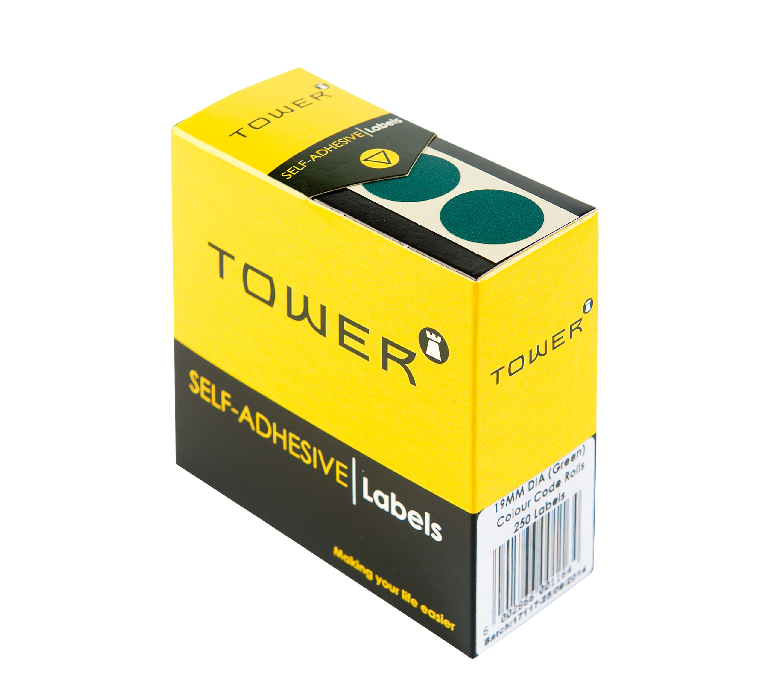 Label Round Tower 19mm Green 250Pk - Image 1